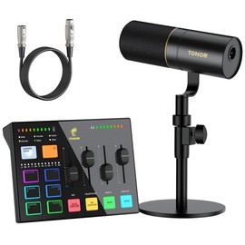 TONOR Podcast Equipment Bundle, Gaming Audio Interface & XLR Dynamic Microphone Set with RGB USB Mixer for Streaming and Content Creation