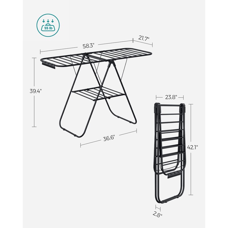 SONGMICS Clothes Drying Rack, with Sock Clips, Metal Laundry Rack,