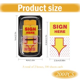 200 Pcs Sign Here Stickers, Tabs, Notes Tabs, Its Flags Tabs Flags Arrow Sticky Notes Page Markers Tabs for Office and School Supplies(25.4 MM X 43.2 MM)