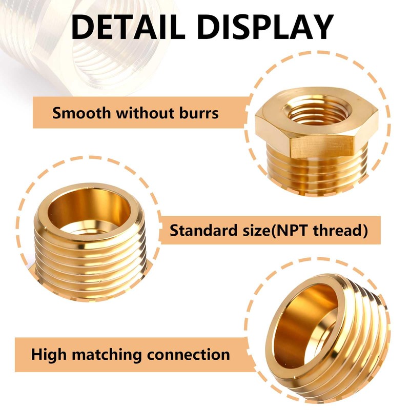 1/2" NPT Male to 1/4" NPT Female Brass Hex Bushing