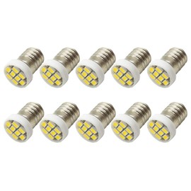 Ruiandsion 10pcs E10 Base LED Upgrade Bulb 1210 8SMD Chipsets 0.5W 12V Replacement for Flashlights Torch Light Bulbs,White