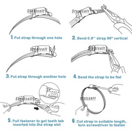 Steelsoft 304 Stainless Steel Hose Clamp Assortment Kit DIY, Cut-To-Fit 50 FT Metal Strap+24 Stronger Fasteners, Large Adjustable Worm Gear Hose Clamps Screw Clamps Duct Pipe Metal Clamp Strapping