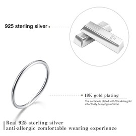 Esberry 18K Gold Plated 925 Sterling Silver Minimalist Hinged Rings Simple Thin Rings Tail Rings Stackable Rings, Size 2 - 11, Sterling Silver, White gold
