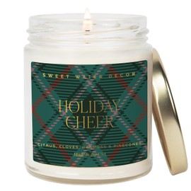 Sweet Water Decor Holiday Cheer Christmas Scented Candles - Christmas Stocking Stuffers Soy Candles with Citrus Scent - Christmas Candles with 40 Hours Burn Time - 9Oz Gold Lid Clear Jar Wax Candles