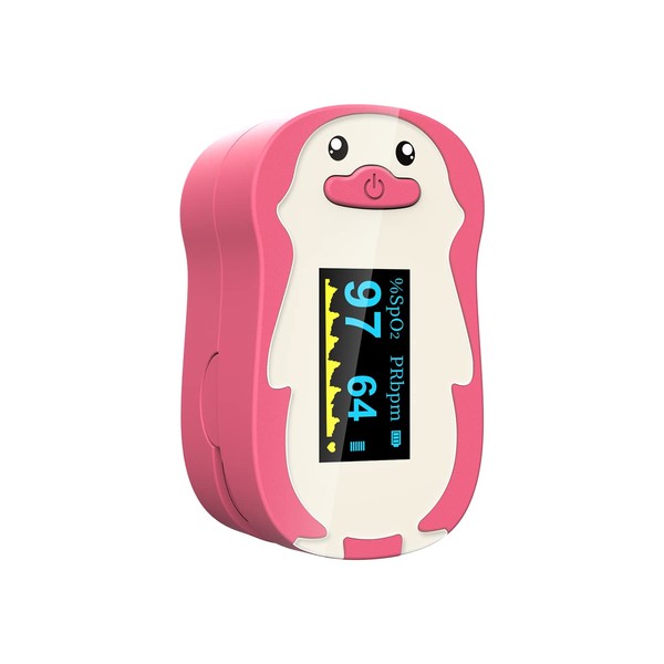 Pulse Oximeter for Kids, Vibeat Fingertip Blood Oxygen Meter with Smart Reminder for Children, Home Oximeter Finger with Pulse, Batteries & Lanyard Included, FSA/HSA Eligible, Pink