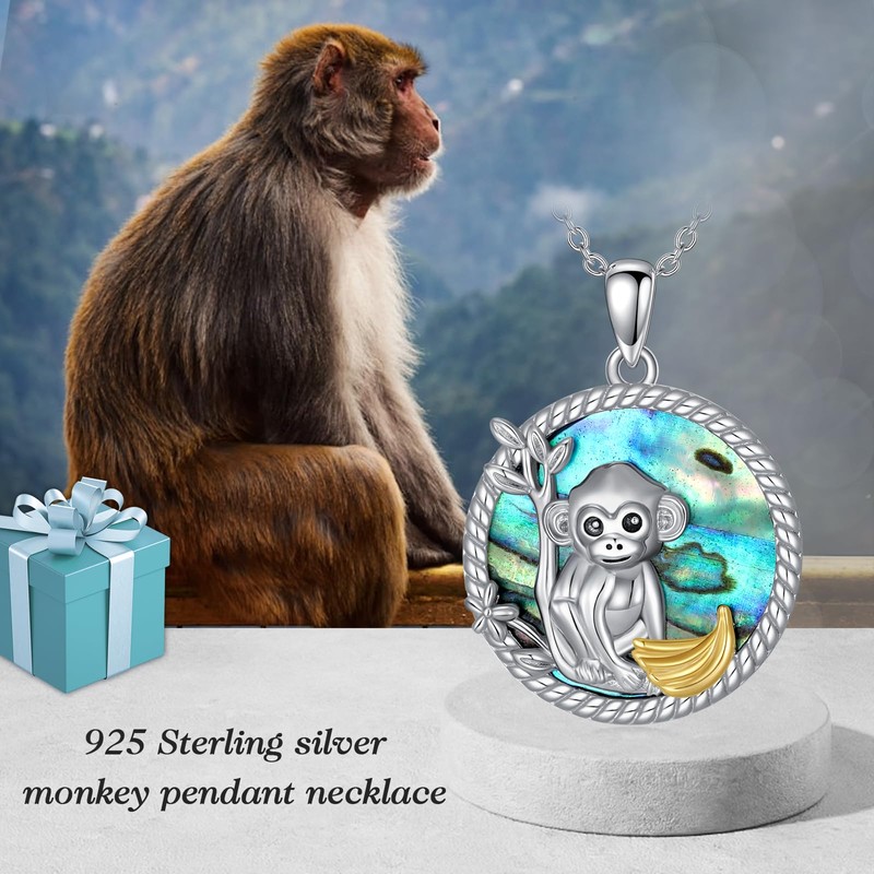KNTTZZI Monkey Necklace Sterling Silver Cute Animal Pendant Necklace Monkeys