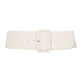 eVogues Women's Wide Patent Leather Buckle High Waist Fashion Belt, White, One Size Junior