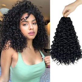 GoGo Curl Crochet Braids Hair 14 Inch 8 Packs Ocean Deep Wave Crochet Hair Extensions Synthetic Curly Crochet Hair for Black Women (1B)