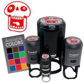 Laughing Silly Cartoon Skull Bones Character Self-Inking Rubber Stamp Ink Stamper for Stamping Crafting Planners - 1/2 Inch Mini - Red Ink