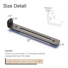 6 Pack 12 Inch Shelf Brackets,1/5" Thick Heavy Duty L Floating Shelf Bracket,Openwork Hidden Shelf Bracket for Shelves Support