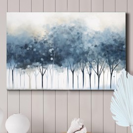 Abstract Blue Tree Wall Art Indigo Blue Pictures Forest Tree Canvas Wall Art Abstract Nature Painting for Home Decor Watercolor Tree Print Blue Forest Painting Abstract Tree Artwork 16x24inch No Frame