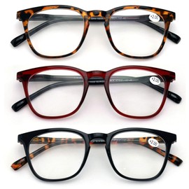V.W.E. 3 Pairs Classic Readers - Spring Hinge Unisex No Logo Key Hole Reading Glasses - Magnification (3 Pairs (Tortoise/Maroon/Black), 1.75)