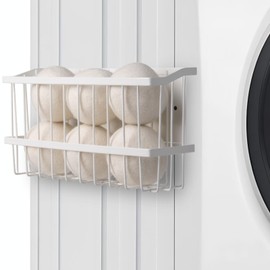 Yeeits Magnetic Dryer Ball Holder Organizer Laundry Room Organization and Storage Large Magnetic Basket Storage Bin Steel Dryer Ball Container for Laundry Room Organizer No Balls (White, L)