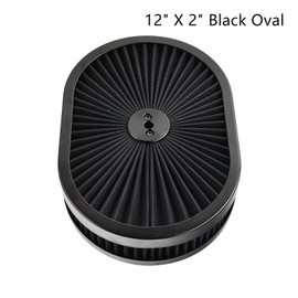 BestParts 12"x 2" Black Oval Air Cleaner Washable Filter Assembly 5-1/8" Carb Neck w/Flow-Thru Lid High-Flow Chrome Compatible With GMC Chevy Ford Chryler Dodge Hot Rod Customs