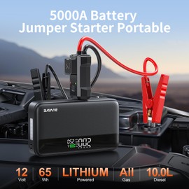 Jump Starter with Air Compressor, 5000A Battery Jumper Starter Portable (All Gas and 10L Diesel) with 150PSI Auto-Shutoff Tire Inflator 12V Car Battery Charger with Jumper Cable LED Light