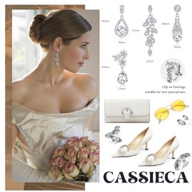 CASSIECA 4 Pairs Clip on Earrings for Women Elegant Crystal Teardrop Earrings Clip on Rhinestone Dangly Earrings for Brides Bridesmaids Clip Earrings