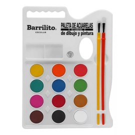 Barrilito Paleta De Acuarelas De Dibujo Y Pintura + Dos Pinceles ACP12