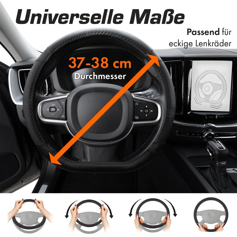 Upgrade4cars D-shape steering wheel cover in black, steering wheel protector,