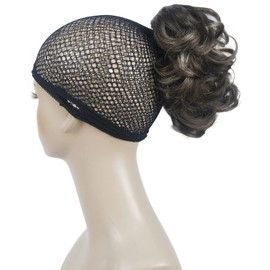 Lydell Short Ponytail Hair Extensions Wavy Curly Synthetic Hairpiece with Jaw Claw (8TT26 Brown with Blonde Highlights)