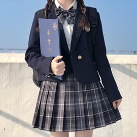 [cnstone] Schoolgirl Uniform, School Uniform, Sailor Uniform, JK Uniform, High School Uniform, 5-piece Set, Ribbon, Blazer, Skirt, Check Set, School Fashion, Women's, Matching, Graduation Suit,