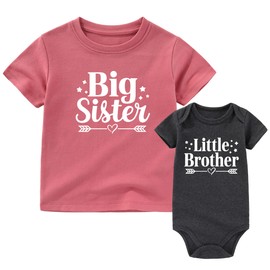 BESDEAR Big sister little brother outfit matching shirts for girls lil bro baby bodysuits Mauve Gray 3T - 6 Months