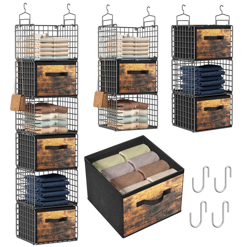 Closet Hanging Organizer with Drawers, 6 Tier Metal Closet Organizers