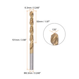 sourcing map Twist Drill Bit 6.3mm Titanium Coated (HSS-E) M42 High Speed Steel 8% Cobalt Straight Shank for Stainless Steel Aluminum Alloy Metal