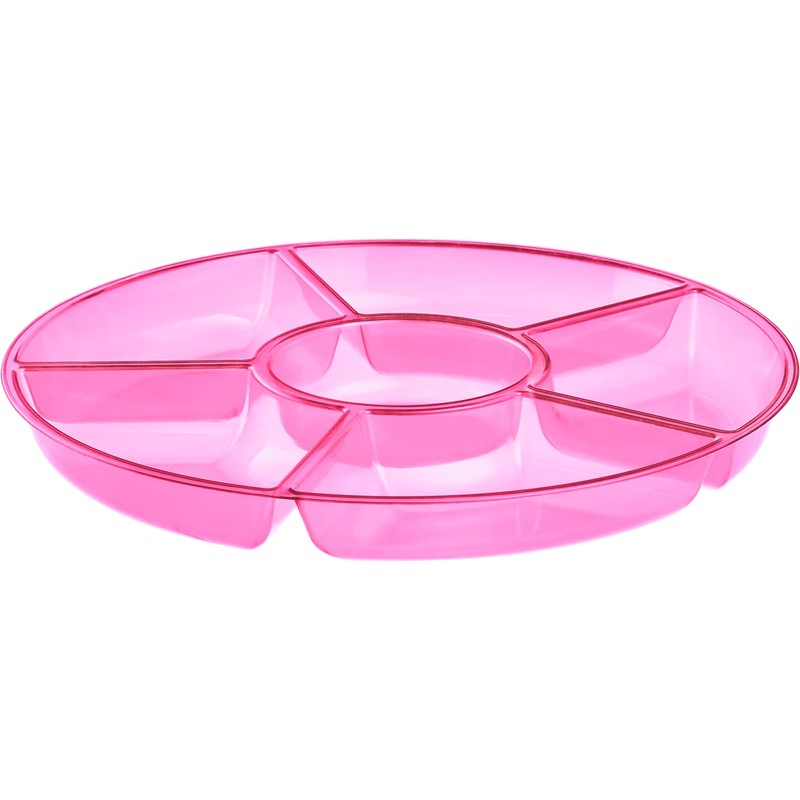 Plasticpro 6 Sectional Round Plastic Serving Tray/Platters Pink Pack of