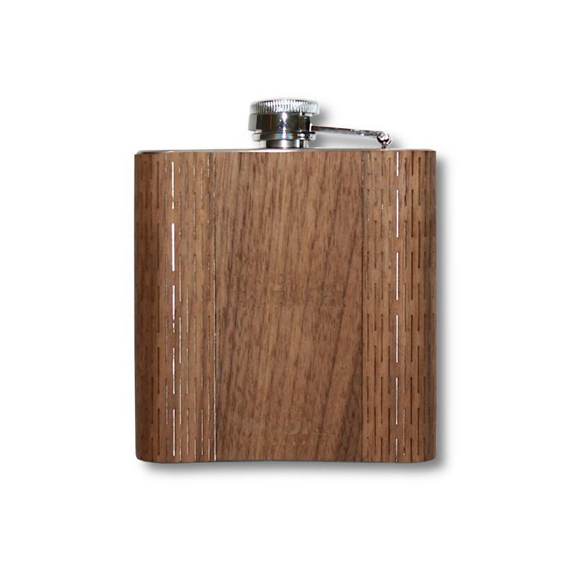 Laser Engraved Wooden Hip Flask - 6 oz. Stainless Steel,