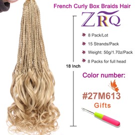 ZRQ 8 Packs 18 Inch French Curl Crochet Braids Mix Two Tone Goddess Box Braids Crochet Hair Pre Looped French Curly Braiding Hair With Curl Ends Crochet Hair for Black Women 27M613#