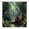 DSMEUE Rainforest Shower Curtain Green Forest Jungle Tiger Lake Floral