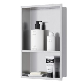 Qeke Stainless Steel Shower Niche 18" X 12", No-Tile Needed Wall Niche Double Shelves, Recessed Shower Storage, Brushed Nickel