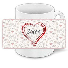 Liebestasse mit Namen Sören und schönem Love-Motiv mit Herzen - Keramiktasse Freundschafts-Tasse