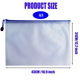 Plastic Zip Wallets A3 Folder - 8 PCS Clear Zip Lock Bags Mesh Document Wallet Zipper File Bags for Home School Office Supplies, 8 Colors