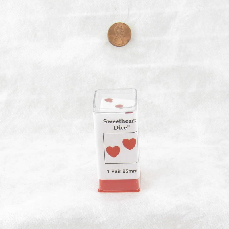White Sweetheart Dice with Red Hearts D6 25mm (1in) Pack