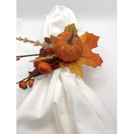 Rustic Thanksgiving Table Decor Handmade Pumpkin Decorated Napkin Rings Set of 6