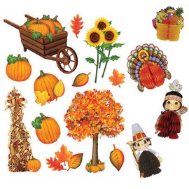 Beistle - Thanksgiving Festive Bundle: Fall Cut Outs, Decor Autumn Leaves, and Themed Playmates - Fall Sticker Paper Pack for Home & Thanksgiving Decorations