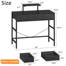 HIGDBFE Small Computer Desk 30 Inch with 3 Fabric Drawers, Office Desk with LED and Monitor Stand, Gaming Desk with Hooks for Small Space, Study Writing Table for Kids Bedroom, Black