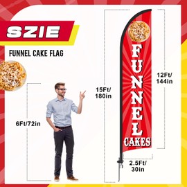 CroBlissful 12 x 2.5 ft Funnel Cakes Windless Swooper Flag Feather Banner with 15 ft Flag Pole Kit and Ground Stake for Mexican Restaurant Business Advertising Store Fronts Shops Outdoor