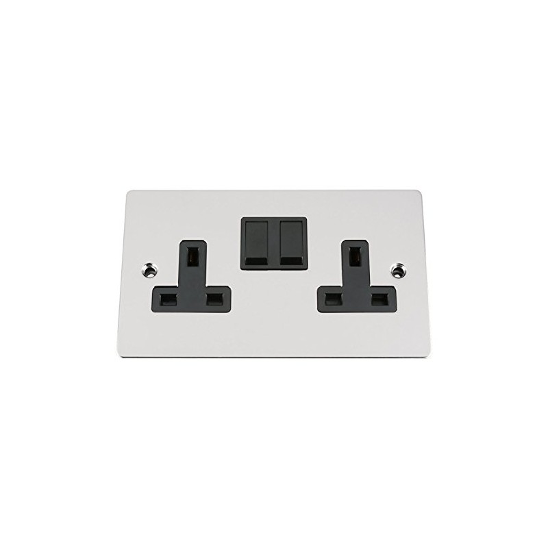 Wall Socket Double / 2 Gang - Polished Chrome Flat