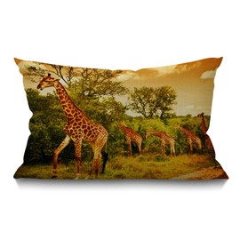 BGBDEIA Giraffe Cushion Cover 12x20 Inch African Safari Animals Walking in The Green Savannah Wildlife Rectangle Pillow Cases Home Decorative Cotton Linen Throw Pillow Cover for Bed Sofa 30 x 50 cm