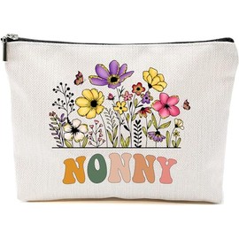 Nonny Wildflowers Gifts For Mother's Day Makeup Bags - Nonny Flower Gift Bags - Mom Birthday Gifts - Travel Cosmetic Bag For Birthday, White, 7”x9.8”