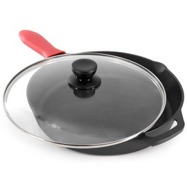 Megachef 12 Inch Pre-Seasoned Cast Iron Skillet with Tempered Glass Lid