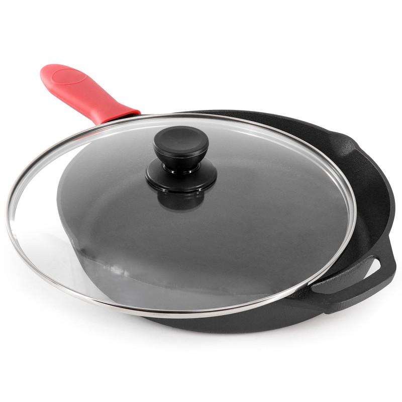 Megachef 12 Inch Pre-Seasoned Cast Iron Skillet with Tempered Glass