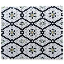 Stone Center Online T31F6XP Thassos White Marble Hexagon Historic Snowflake Mosaic Tile Green