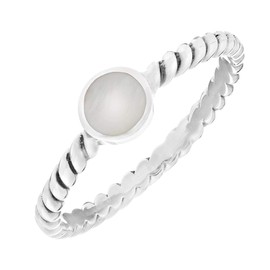 81stgeneration Women's 925 Sterling Silver Twist Band Adorned Round Mother of Pearl Stackable Ring
