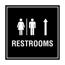 Square Restrooms Up Arrow Sign (Black) - Large 1 Pack