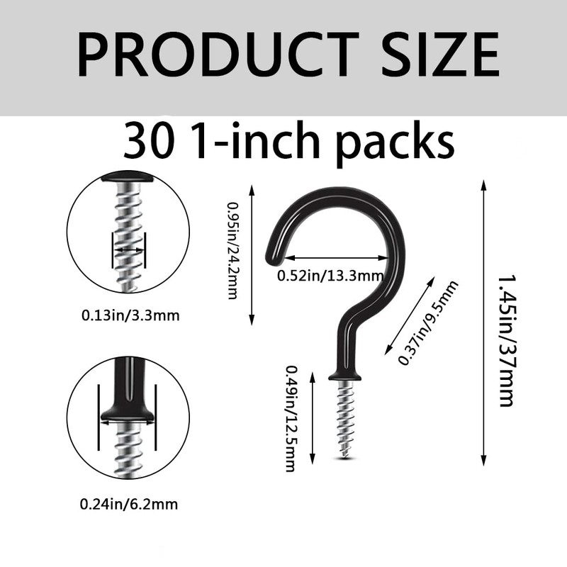 xiaozhenjida 30 Pcs Black Vinyl Coated Hook Hooks Question Mark