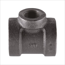 Supply Giant CU363H 1-1/4" x 1-1/4" x 1" Cast Iron Threaded Reducing Tee for Industrial Piping or DIY Projects with Black Finish
