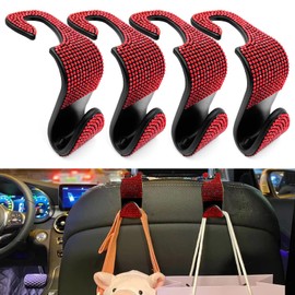 OSIFIT 4PCS Car Seat Hooks, Bling Car Rhinestone Headrest Hooks, Universal Bling Car Interior Accessories, for Handbag, Clothes, Purse, Water Bottle (Red)
